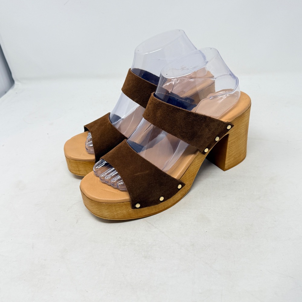 Ilaria‎ Sartori Platform Sandals Brown 41 Suede Wood Block Heel Made Italy